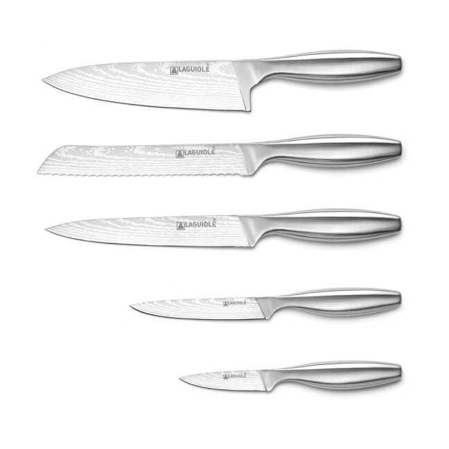 סט 5 סכינים מקצועי עם מעמד עץ